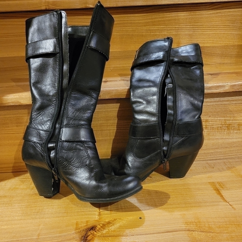 BOC Born Concept black heeled mid calf boot with buckles 6.5 women - Picture 11 of 14